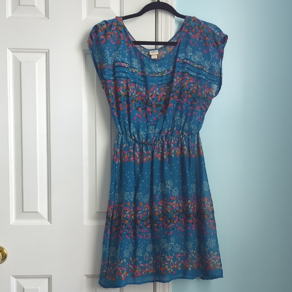 Mossimo Supply Co. Teal Floral Cap-Sleeve Mini Dress